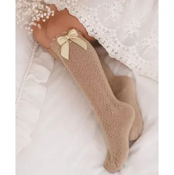 Dámské punčochy Dívčí ažurové podkolenky s mašlí - 35-37 / béžová