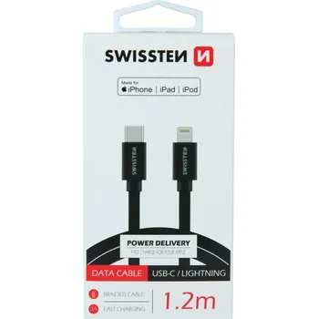 Datový kabel Swissten DATOVÝ KABEL TEXTILE USB-C / LIGHTNING MFI 1,2 M ČERNÝ
