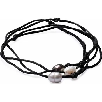 Náramek Sada tří módních náramků s perlami na černé šňůrce obvod cca 16 až 25 cm