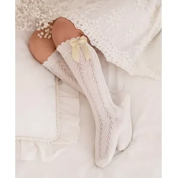 Dámské punčochy Dívčí ažurové podkolenky s mašlí - 29-31 / smetanová