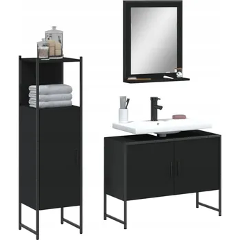 Věšák Sada 3 koupelnových skříněk, černá, dřevěný materiál Lumarko!