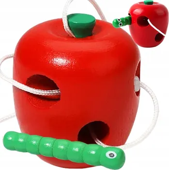 Dřevěná hračka Dřevěná Proplétací Hračka Jablko s Červíkem MONTESSORI