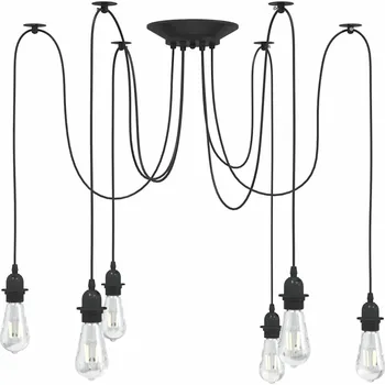 vidaXL Závěsné svítidlo se 6 držáků lamp E27 černé metal [4103455]