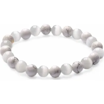 Náramek Howlit bílý s bílým ulexitem korálkový náramek obvod cca 16 až 21 cm