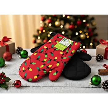 Chňapka Vánoční kuchyňské rukavice chňapky TREELIGHT červená 18x30 cm 100% bavlna Balení 2 kusy - levá a pravá rukavice.