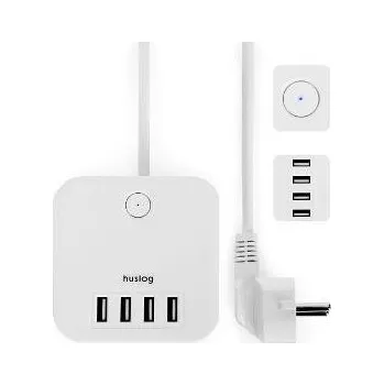 Elektrická zásuvka 12W 3x zásuvka, 4xUSB, 1.5m bílá HUSLOG