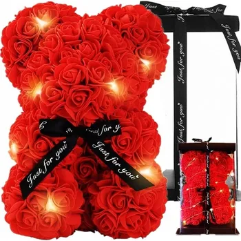 umělá květina HA7219+CL0006 MEDVÍDEK Z RŮŽÍ + SVĚTÝLKA STUDENÁ BÍLÁ