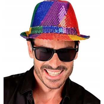 Klobouk Flitrový klobouk fedora Duhový, Karneval
