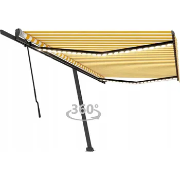 Markýza VidaXL Ručně ovládaná markýza s LED, 500x350 cm, žluto-bílá