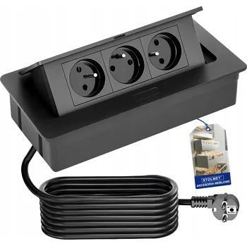 Elektrická zásuvka ZÁSUVKA SCHOVANÁ DO DESKY, TROJITÁ ZÁSUVKA, ČERNÁ