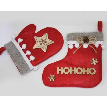 Vánoční dekorace PLSTĚNÁ PUNČOCHA NEBO RUKAVICE VÁNOČNÍ NA DÁRKY VELKÁ ČERVENÁ