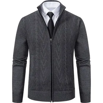 Pánský svetr Pánský pletený svetrový kardigan na zip s rolákem Jednobarevný elegantní svetr s jednoduchým vzorem Polyester Podzim Zima Různé barvy tmavě šedá S