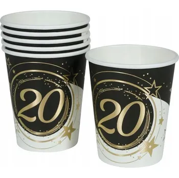 Party nádobí Kelímky k dvacátým narozeninám černé 20 let 6 ks