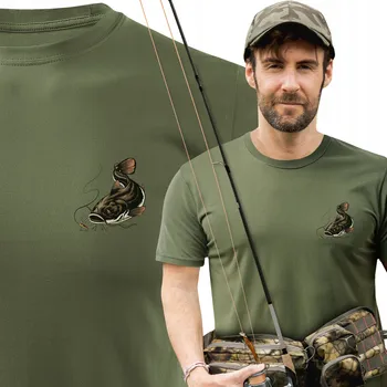Pánské tričko Rybářské pánské tričko s potiskem SUM sumec na ryby pro rybáře khaki vel. S