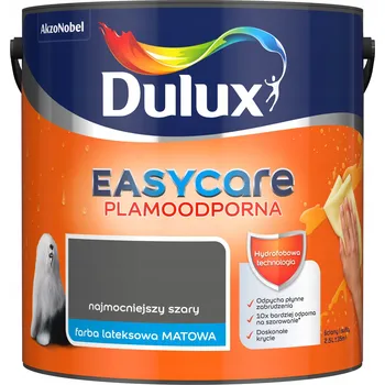 barva na zeď Dulux EasyCare Barva latexová, odolná proti skvrnám, Nejmocnější Šedá Matná 2,5L