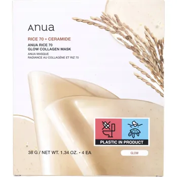 Pleťová maska Pleťová maska Anua Rice 70 s rýží: Rozjasňuje a hydratuje pleť, 4 ks