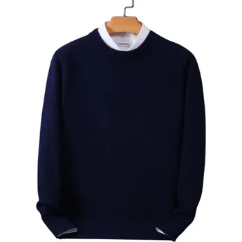 Pánský svetr Pánský svetr s výstřihem do O Jednobarevný elegantní svetr z kašmíru a bavlněné směsi Měkký pohodlný pletený svetr Různé barvy modrá XS