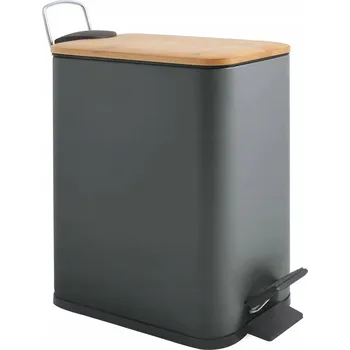 Odpadkový koš Spirella pedálový odpadkový koš ERIK, tmavě šedá, ocel, s bambusové víko, 5