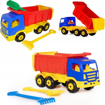 autíčko Prémiové auto sklápěčka s lopatou a hráběmi - velká sada