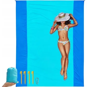 Obraz Podložka na plážovou deku nylonová rychleschnoucí 304 x 270 cm modrá + kolíky