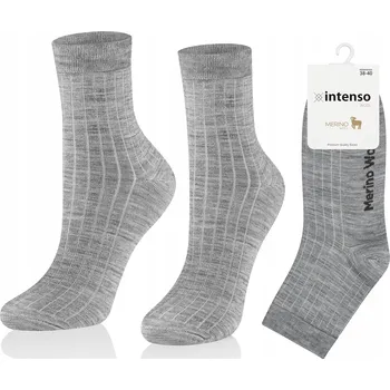 Dámské ponožky PONOŽKY DÁMSKÉ INTENSO VLNĚNÉ 90% MERINO VLNA TEPLÉ ŠEDÉ MELÍROVANÉ