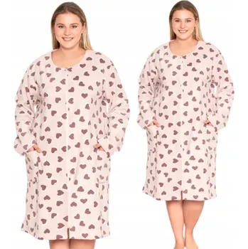 Dámské noční prádlo DÁMSKÝ FLEECOVÝ ŽUPAN RŮŽOVÝ SE SRDÍČKA TEPLÝ NA ZIP ELEGANTNÍ XL-XXL