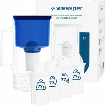 Filtrační konvice Filtrační konvice skleněná Wessper D2 BOROSILICATE 3 l modrá + 5x filtr