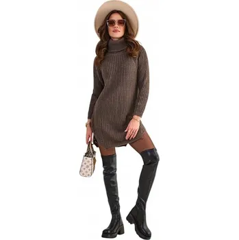 Dámský svetr Royalfashion dámský svetr hnědý oversize do půlky stehen, univerzální velikost