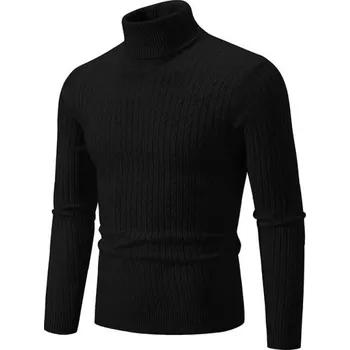 Pánský svetr Pánský svetr s rolákem Jednobarevný Elegantní zimní svetr pro muže Stylový pletený rolák Polyesterový materiál Různé barvy černá M