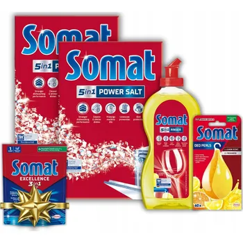 Tableta do myčky Somat Sada Příslušenství do Myčky Nádobí Sůl Leštidlo Deo Mix 4 ks + Dárek