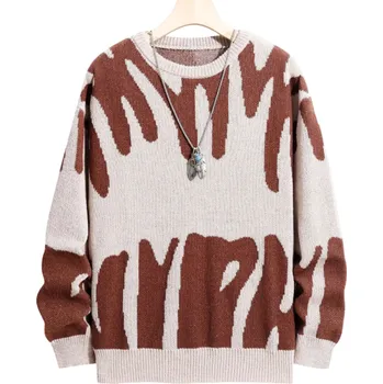 Pánská móda Pánský svetr s nepravidelným vzorem Ležérní kulatý výstřih Moderní podzimní zimní pletený svetr Polyester Různé barvy hnědá XS