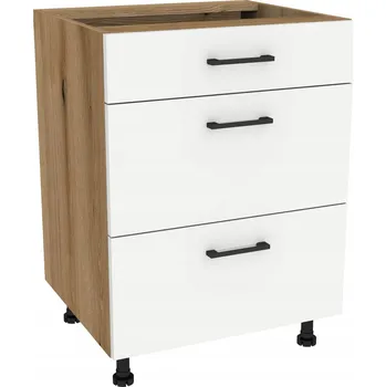 Komoda Kuchyňská skříňka se zásuvkami 60 CAPRI Dub Evoke, čelo Bílá Matná