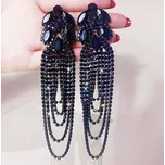 B-TOP Velké černé náušnice s krystalovými střapci