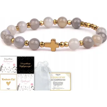 Náramek Růženec na ruku, dámský náramek z kamenů achát šedý proužkovaný KailaArt