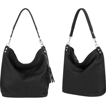 Kabelka Černý kožený vak velký městský s kapsičkou na telefon