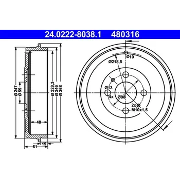 Brzdový buben Brzdový buben ATE 24.0222-8038.1