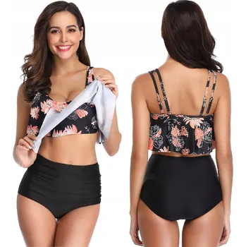 Dámské plavky Dvoudílné plavky s modelujícím vysokým pasem černé dámské 2XL 44