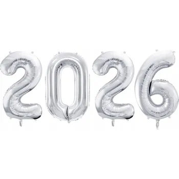 Balónek Balónky na Silvestra 2026, 86 cm, stříbrné