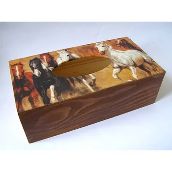 Krabice na papírové kapesníky - Stádo koní na hnědé