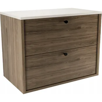 Koupelnový nábytek Skříňka pod umyvadlo 80 cm Ořech Tmavý s deskou Bílý Mramor Belino