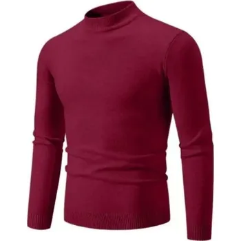 Pánský svetr Pánský svetr s rolákem Jednobarevný pletený svetr s výstřihem do O Dlouhý rukáv Elegantní zimní podzimní svetr Polyester Různé barvy vínová M