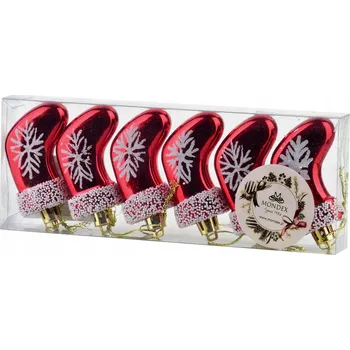 Vánoční dekorace SANTA LILA Sada 6 vánočních ozdob Ponožka Vánoční 1,5x7,5x4 cm