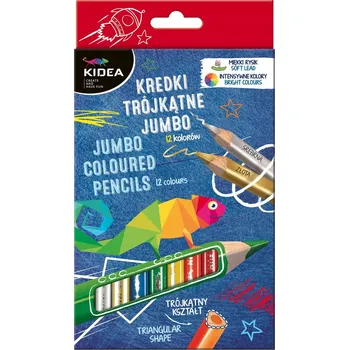 Kresba Pastelky trojhranné silné 12 barev KIDEA + zlatá, stříbrná