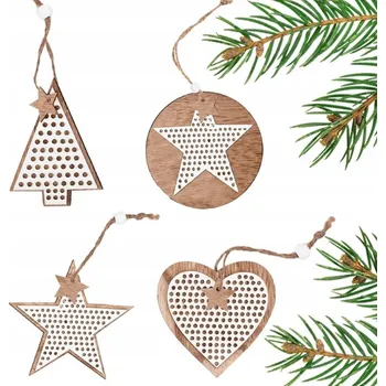 Vánoční dekorace 4 ks DŘEVĚNÉ VÁNOČNÍ OZDOBY NA STROMEČEK - MIX
