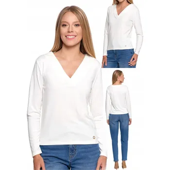 Dámská halenka Dámská halenka s výstřihem do V a dlouhým rukávem - elegantní styl KRÉMOVÁ S