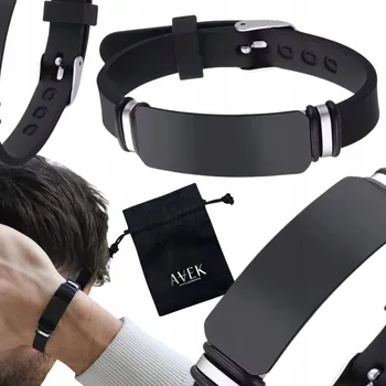 Náramek PÁNSKÝ NÁRAMEK KAUČUKOVÝ GUMOVÝ ČERNÝ PERSONALIZACE GRAVÍROVÁNÍ ID DÁREK