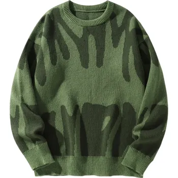 Pánský svetr Pánský svetr s nepravidelným vzorem Ležérní kulatý výstřih Moderní podzimní zimní pletený svetr Polyester Různé barvy zelená XS