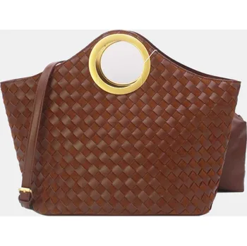 Kabelka Tom & EvaSkořicově hnědá elegantní kabelka se zlatými kruhy a proplétané kůže