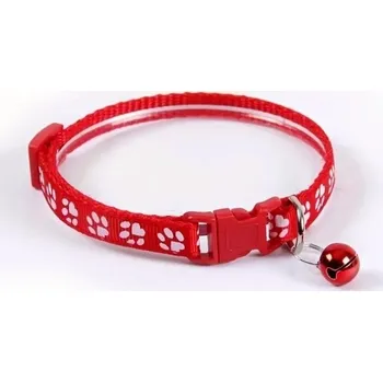 Nastavitelný barevný obojek pro kočky s rolničkou Bezpečnostní zapínání Potisk tlapek Šířka 1 cm Délka 19 x 32 cm červená