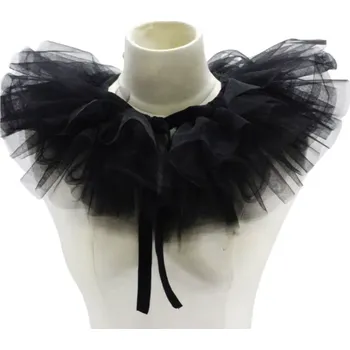 Dámský kostýmek B-TOP Viktoriánský volánový límec z tylu – černý, na zavazování